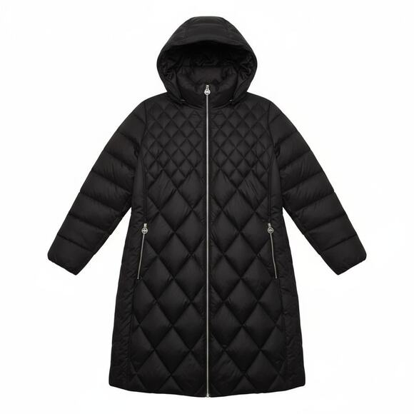 Michael Kors Womans 1x Packable Down Fill Coat Black Quilted Puffy Hooded Pocket - Picture 1 of 14